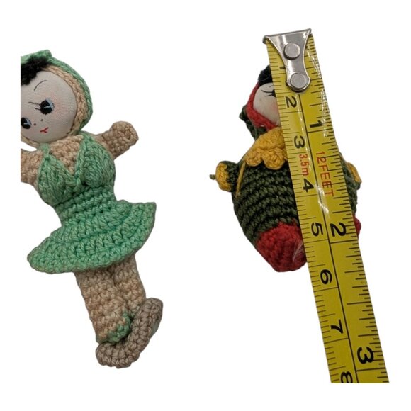 Three Vintage 1950s Mini Japanese Dolls 2" 2.5", 3" Crochet Ornament Amigurumi - Picture 5 of 10